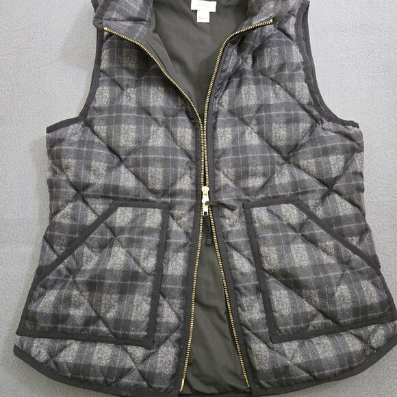 J. Crew Women S Gray Plaid Quilted Down-Filled Full-Zip Puffer Vest - Picture 4 of 10